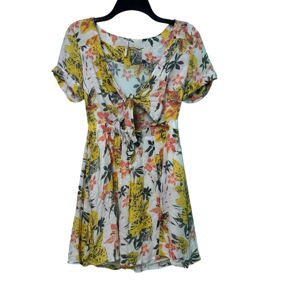 Free People 4 Tropical Floral Boho Cutout Tie Front Part Time Lover Mini Dress - Picture 4 of 11